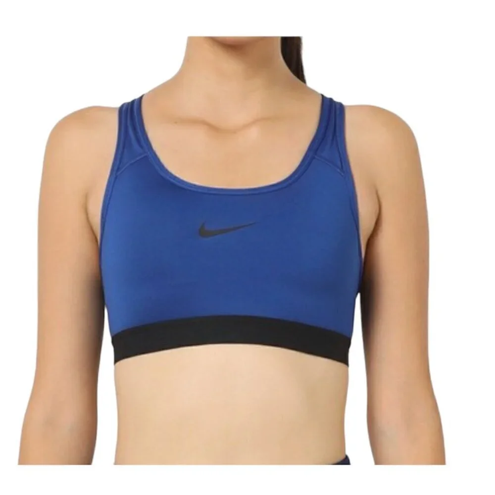 NIKE Pro Racerback Sports Bra with Brand Logo, Royal Blue, Small